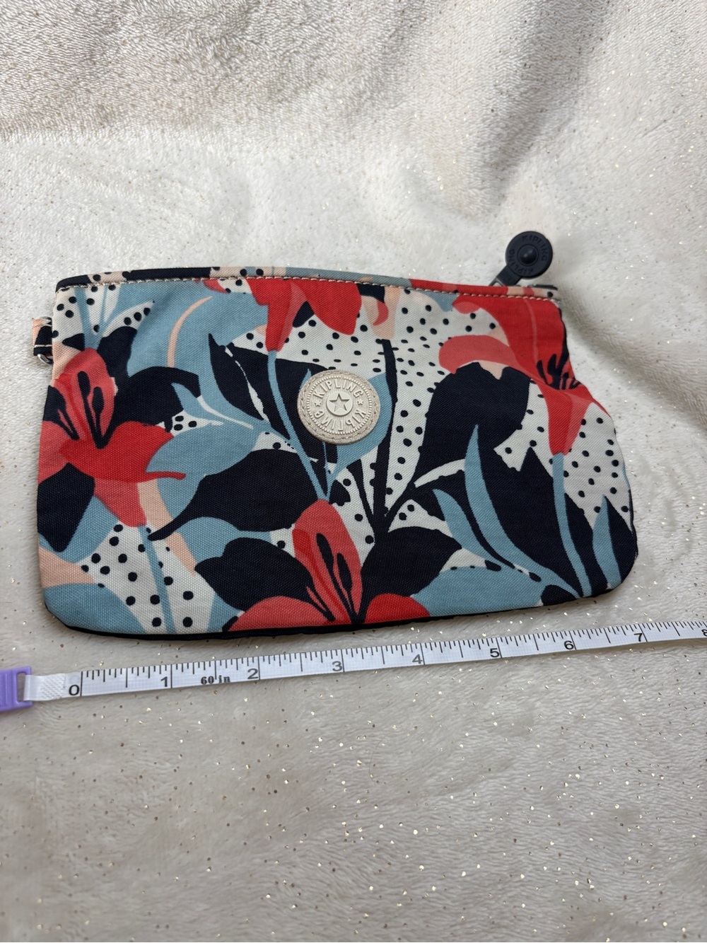 Kipling Floral Zip Pouch in Coral, Navy & Light Blue